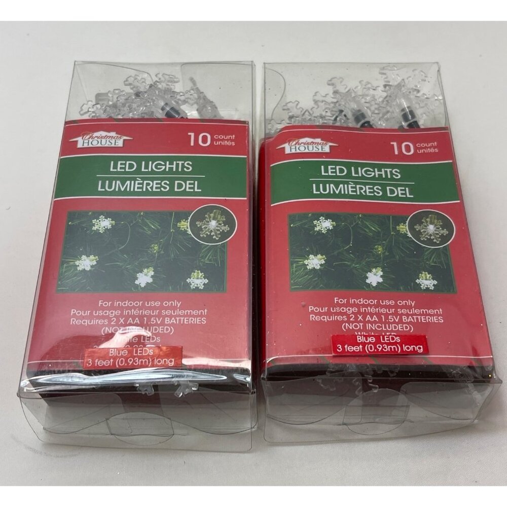 LED Holiday String Lights White 10 Ct Indoor Battery Operated 2 PC.